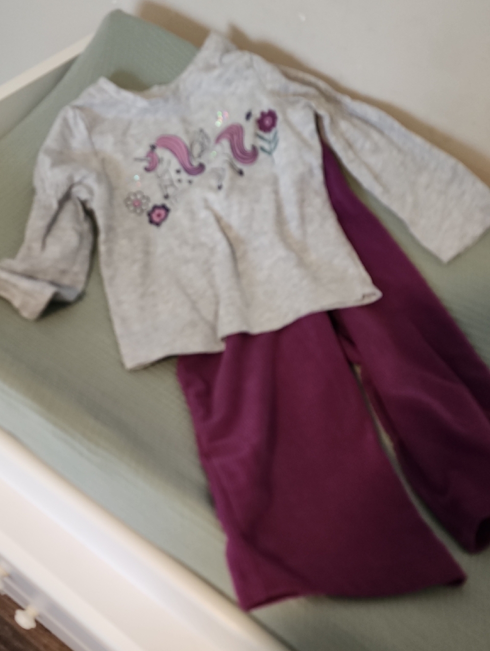 Garanimals Gray Top and Purple Pants Unicorn Matching Set